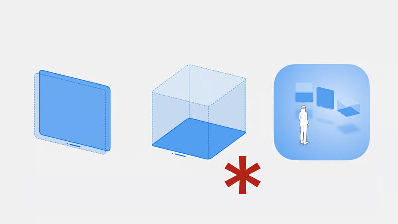 An illustration of visionOS windows, volumes, and spaces